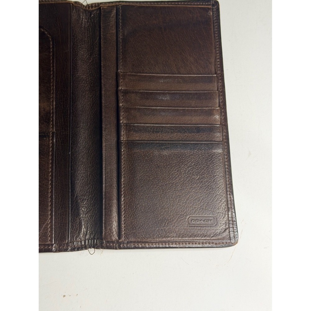 Rare! Vintage Water Buffalo Coach Men's Dark Brown Leather Long Bifold - Picture 2 of 6